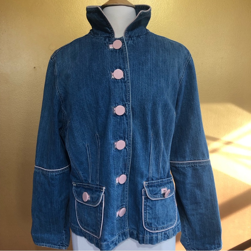 Venezia Blue Denim jacket with pink trim, buttons & pockets 100%Cotton Size14/16 - Picture 4 of 16